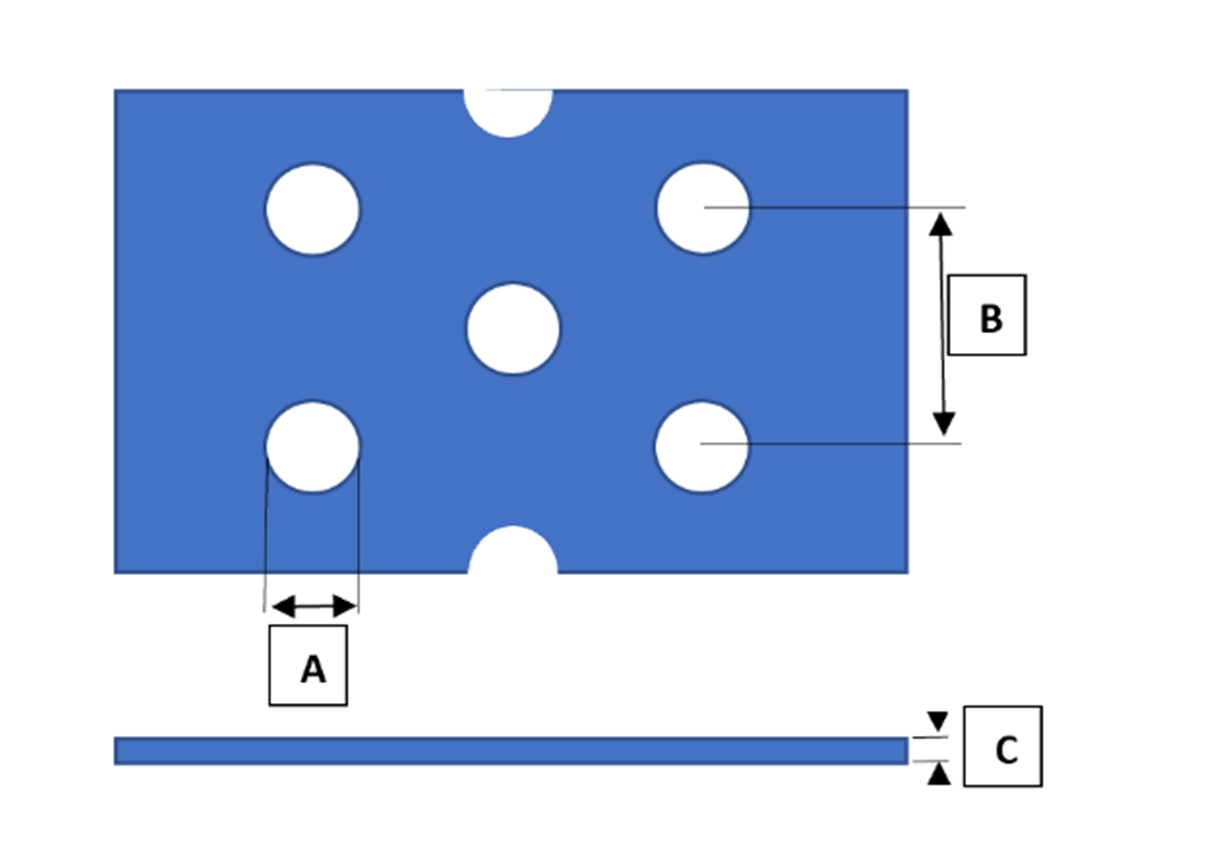 Technical illustration of a perforated metal sheet
